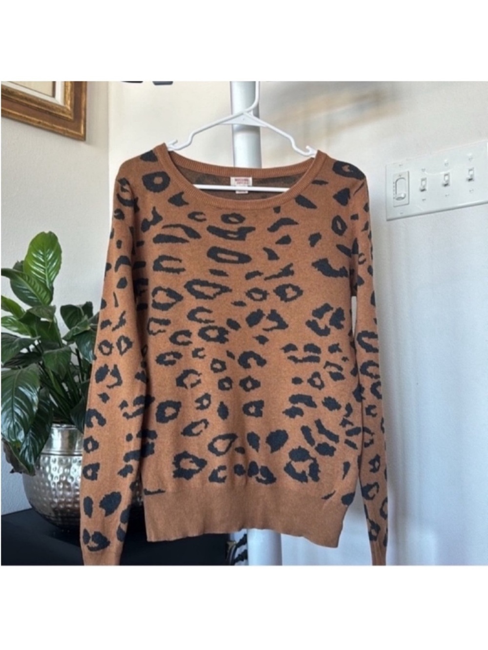 Mossimo Leopard Camouflage Knit Sweaters Sz M Crew Green Brown Black - Picture 9 of 14